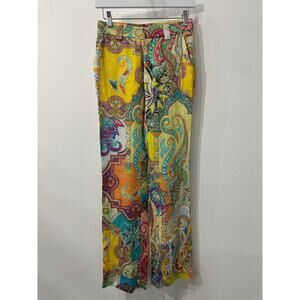 Adriana Iglesias Silk Paisley Print Straight Pants Multicolor Women's Size 34